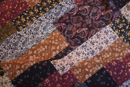 Polyester voilage imprimé cachemire fleurs bleu blanc brun violet