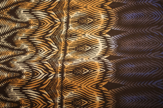 Polyester élasthanne imprimé Afrique jaune bleu noir blanc