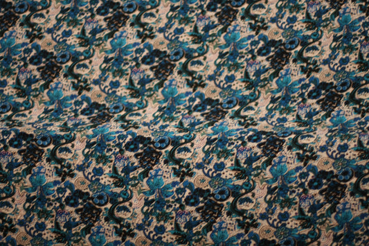 Viscose imprimé cachemire fleurs bleu blanc