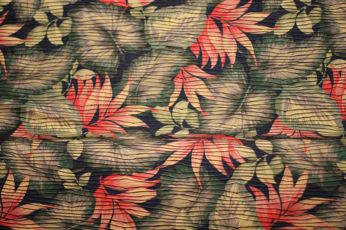 Polyester élasthanne rayures froissé imprimé fleurs vert rose