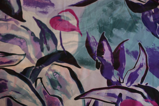 Polyester voilage imprimé fleurs blanc rose violet