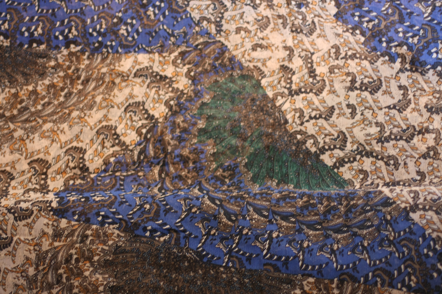 Polyester voilage imprimé crêpe cachemire bleu vert gris