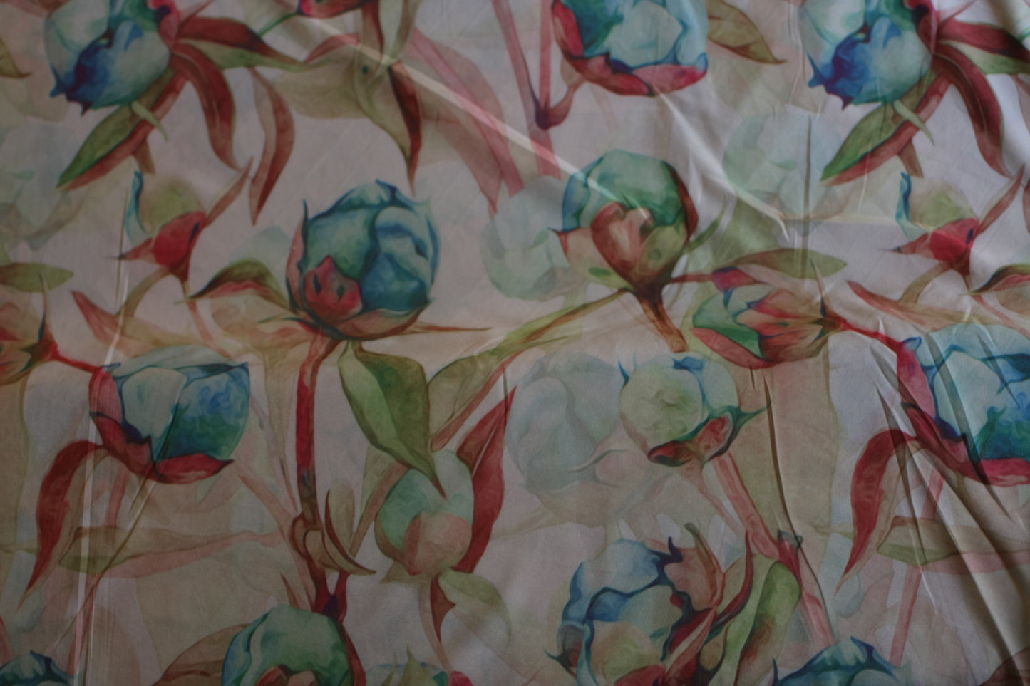 Polyester élasthanne imprimé fleurs blanc bleu