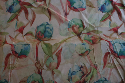 Polyester élasthanne imprimé fleurs blanc bleu