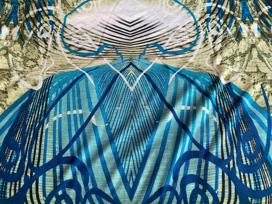 Polyester élasthanne imprimé bleu blanc vert