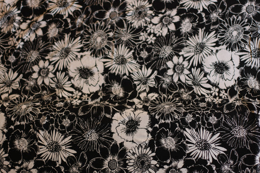 Polyester élasthanne imprimé fleurs noir blanc
