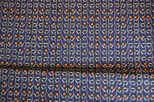 Polyester satin imprimé bleu orange blanc