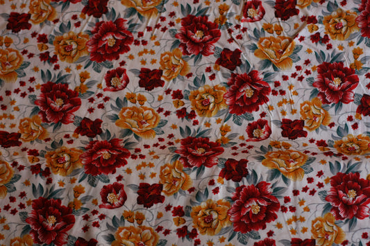 Viscose imprimé fleurs blanc rouge orange
