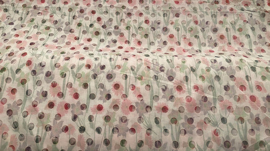 Polyester coton ajouré imprimé fleurs blanc rose