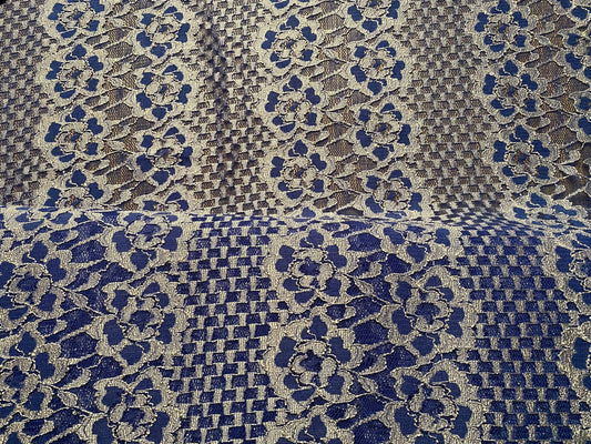 Polyester dentelle chantilly fleurs bleu