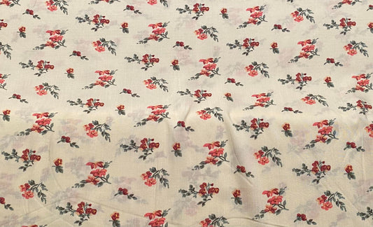 Viscose imprimé fleurs blanc cassé rouge