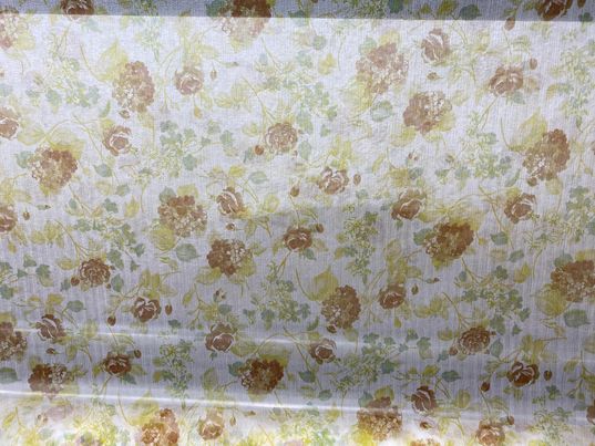 Soie voilage crêpe fleurs blanc brun jaune