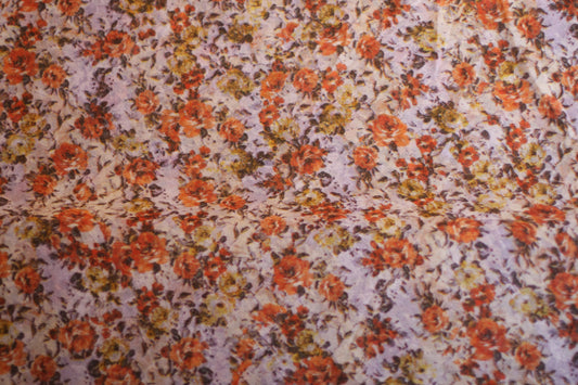 Viscose voilage imprimé fleurs orange blanc jaune